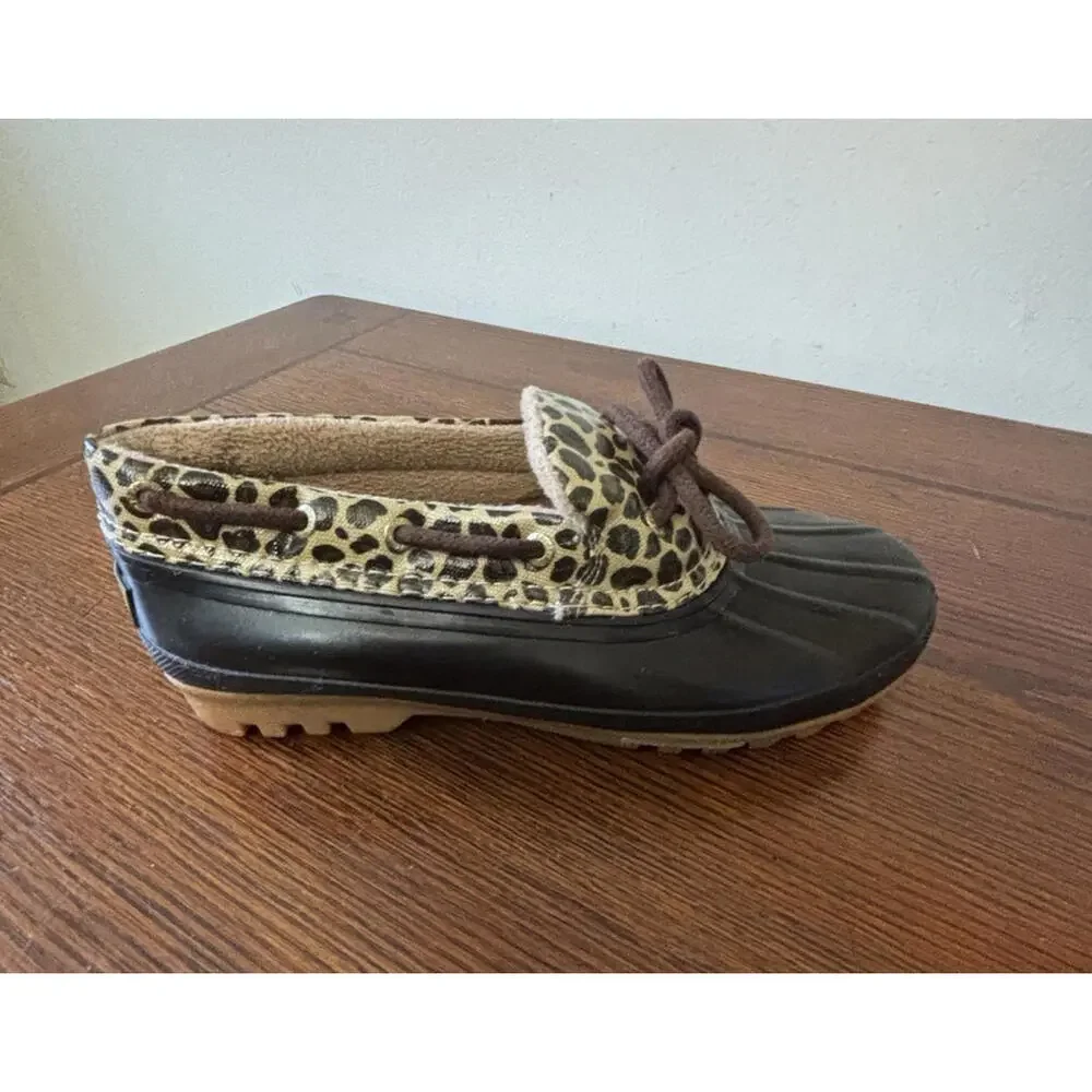Sperry Womens Size 7 Saltwater 1 Eye Slip On Cheetah Duck Boots Shoes - Picture 6 of 9